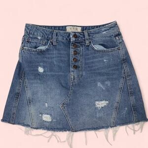 Free People Blue Denim Mini Skirt distressed look size 26